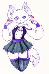  2:3 absurd_res anthro arctic_fox bottomwear canid canine clothed clothing eyelexie female fluffy footwear fox fur grey_body grey_fur heterochromia hi_res juniper_(eyelexie) legwear mammal miniskirt simple_background skirt socks solo thick_thighs thigh_highs thigh_socks traditional_media_(artwork) white_body white_fur 