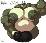  animal_crossing anthro big_bulge big_muscles bobthetanuki bulge canid canine canis clothed clothing dobie_(animal_crossing) fur genital_outline green_body green_fur hi_res huge_bulge huge_muscles hyper hyper_bulge hyper_muscles hyper_nipples hyper_pecs male mammal mature_anthro mature_male muscular nintendo nipples overweight simple_background small_head solo topless video_games white_background wolf 