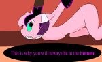  anthro breast_squish breasts digital_media_(artwork) duo english_text equid female forced fur hair hi_res horn lying mammal nude pink_body pink_fur pinned_to_floor rape ribbonne simple_background squish text 
