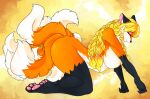  absurd_res anthro blonde_hair braided_hair breasts butt canid canine cassielink digital_media_(artwork) exposed_breasts female fox hair hi_res illustration invalid_tag legs long_hair mammal multi_tail nude painting pawpads pinup pose solo 