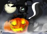  2018 anthro bedroom_eyes big_breasts big_butt black_body black_fur black_hair breasts butt clothing detailed_background digital_media_(artwork) female fingers fog food fruit fur gloves graveyard green_eyes hair halloween handwear hat headgear headwear high_heels holidays jack-o&#039;-lantern jade_lockhart kneeling latex_gloves looking_at_viewer mammal mephitid moon multicolored_body multicolored_fur narrowed_eyes night plant pumpkin rubber sandwich-anomaly seductive skunk smile solo tombstone white_body white_fur witch_costume witch_hat 