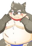  anthro asian_clothing belly blush canid canine canis clothing collar domestic_dog east_asian_clothing embarrassed fundoshi fur japanese_clothing lifewonders male mammal moritaka multicolored_body multicolored_fur musclegut navel nipples overweight overweight_male pecs puss3250 scar solo tokyo_afterschool_summoners two_tone_body two_tone_fur underwear video_games 
