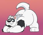  2021 anthro belly black_nose canid canine canis cute_fangs giant_panda hybrid jack-o&#039;_pose male mammal overweight overweight_male pose solo thepandobo ursid white_body wolf 