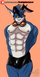  2021 abs absurd_res alternate_version_at_patreon anthro big_abs big_deltoids big_eyes big_muscles big_pecs big_quads black_bottomwear black_clothing black_shorts blue_body blue_ears blue_fur blue_hair bottomwear brown_eyes bunny_costume bunny_ears_(cosmetic) cheek_tuft chest_tuft chin_tuft clothed clothing colored costume deltoids digital_drawing_(artwork) digital_media_(artwork) ear_tuft eyewear facial_tuft facing_viewer fluffy_ears front_view fur glistening glistening_clothing goggles goggles_around_neck grin hair half-closed_eyes head_tuft hi_res hotpants huge_muscles huge_pecs huge_quads inner_ear_fluff latex_bottomwear latex_clothing latex_shorts league_of_legends light logo looking_aside male mammal manly mohawk multicolored_body multicolored_fur muscular muscular_male narrowed_eyes navel nipples obliques open_mouth open_smile orange_background patreon patreon_logo patreon_username pecs pink_nipples pink_nose portrait quads riot_games rubber rumble serratus shaded sharp_teeth shorts signature simple_background skimpy smile solo standing teeth text thebigblackcod three-quarter_portrait toony topless_male tuft two_tone_body two_tone_fur url video_games white_body white_fur white_inner_ear yordle 