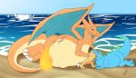 2019 7:4 absurd_res ambiguous_gender beach bloated bloated_belly blue_body bodily_fluids bulge charizard charizard_seven eeveelution fangs feral flame_tail force_feeding forced green_eyes group guzzle hi_res jolteon lying male nintendo on_front open_mouth orange_body pok&eacute;mon pok&eacute;mon_(species) saliva saliva_on_tongue sand scar sea seaside shikaro soft_vore stuffed_belly stuffed_full tongue tongue_out totodile unwilling_prey unwilling_vore video_games vore water yellow_body 