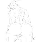  2016 alien arthropod backsack balls big_butt bubble_butt butt genitals girokett greyscale hand_on_leg hand_on_thigh hi_res insect male monochrome nude perineum rear_view signature simple_background sketch solo standing white_background 
