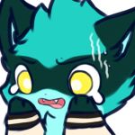  1:1 alpha_channel ambiguous_gender anthro bodily_fluids clothed clothing crying emoji emote fluffy fur green_body green_fur green_hair hair markings_(fur) open_mouth paws reaction_image simple_background snoiifoxxo solo tears transparent_background tuft yellow_eyes yellow_sclera 