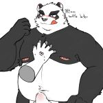  1:1 2021 anthro asian_clothing belly black_body black_nose blush bulge clothed clothing east_asian_clothing english_text erection erection_under_clothing fundoshi genital_outline giant_panda hi_res humanoid_hands japanese_clothing kemono male mammal moobs navel nipples overweight overweight_male penis_outline simple_background solo_focus text tongue tongue_out underwear ursid white_background white_body white_clothing white_fundoshi white_underwear whitebeast20 