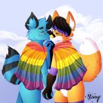  1:1 anthro bovid bovine canid canine duo eyewear fox glasses hand_holding hi_res kissing lgbt_pride male male/male mammal pride_colors rainbow_flag rainbow_pride_flag rainbow_symbol six-stripe_rainbow_pride_colors socksthefox_(character) staryzzard trebthefox_(character) 