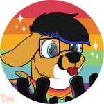  anthro blep blue_eyes boldbeaux canid canine clothing eyewear fox glasses hi_res lgbt_pride male mammal pride_color_background pride_color_bandanna pride_color_clothing pride_color_neckerchief pride_colors rainbow_flag rainbow_pride_flag rainbow_symbol simple_background six-stripe_rainbow_pride_colors solo tongue tongue_out trebthefox_(character) 