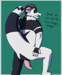  4_fingers 4_toes anthro black_body black_fur dragon feet fingers fur genitals hi_res kyvu_(artist) male penis raised_tail solo text toes white_body white_fur 