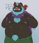  2021 anthro belly black_body blue_body blue_fur blue_hair bottomwear bulge clothing english_text fur hair hi_res hoodie humanoid_hands male mammal moobs navel nipples overweight overweight_male pants simple_background solo suid suina sus_(pig) tbboar text topwear wild_boar 