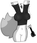 alpha_channel anthro canid canine clothed clothing exposed_belly female fox glistening glistening_clothing hi_res humanoid imminent_tickling mammal monochrome partially_clothed raised_arms tight_clothing tools unaware 
