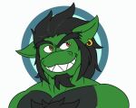  animated anthro beard black_body body_hair bounce chest_hair dg254 dg_(character) dragon ear_piercing ear_ring eyebrows facial_hair green_body grin looking_aside male muscular piercing red_eyes scalie short_playtime smile solo teeth 