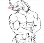  &lt;3 2016 5_fingers armor bandai_namco blush digimon digimon_(species) fingers front_view girokett headgear helmet male muscular muscular_male simple_background sketch solo standing towel towel_only wargreymon white_background 