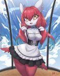  anthro breasts cleavage clothed clothing dress female hair humanoid latias legendary_pok&eacute;mon looking_at_viewer maid_uniform nintendo pok&eacute;mon pok&eacute;mon_(species) pok&eacute;mon_humanoid pok&eacute;morph red_hair rilex_lenov solo uniform video_games water white_body wide_hips 