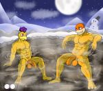  anthro balls biceps big_balls big_nipples big_pecs big_penis blush boom-boom boom_boom dg254 duo flaccid full_moon genitals grin hammer_bro hammer_brothers hi_res hot_spring koopa koopaling male male/male mario_bros moon mountain night nintendo nipples pecs penis scalie smile snow snowman steam video_games water 