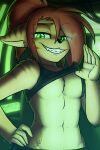  2:3 absurd_res anthro breasts cleavage cleavage_tuft clothed clothing clothing_lift felid feline female green_eyes hair hi_res ketirz mammal mindy_shadom presenting red_hair smile smiling_at_viewer solo stripes under_boob 