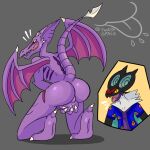  1:1 absurd_res balls butt genitals hi_res male metroid nintendo noivern pok&eacute;mon pok&eacute;mon_(species) presenting presenting_hindquarters purple_body ridley space_dragon_(metroid) thirstspace tongue tongue_out video_games wings 