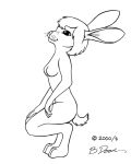  2000 anthro bernard_doove breasts digitigrade featureless_breasts female fur greyscale hair lagomorph leporid mammal monochrome nude rabbit scut_tail side_view solo whiskers 
