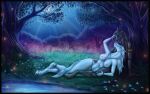  2020 anthro anthro_on_anthro big_breasts breasts brushfire cuddling duo equid equine fantasy female forest hi_res horse love male male/female mammal night nipples outside plant romantic romantic_ambiance spring tree 