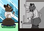  aggressive_retsuko ailurid angry anthro aroused at_work balls bathroom belt bench big_butt bodily_fluids bottomless bottomless_male bottomwear brown_body brown_bottomwear brown_clothing brown_fur brown_pants building business_attire butt cellphone clothed clothing colored cum cum_on_toilet ejaculation erection footwear fur furniture genital_fluids genitals glass haida hand_on_wall hi_res holding_object holding_phone huge_butt humanoid_genitalia humanoid_penis hyaenid inner_ear_fluff insult light_tail looking_at_viewer looking_back looking_up male mammal masturbation muttering necktie on_furniture open_mouth panties pants pants_down panty_shot partially_clothed penile penile_masturbation penis phone photo pockets profanity public public_masturbation public_restroom raised_tail red_panda restroom_stall retsuko round_ears sanrio scrunched_nose shaded shirt shoes simple_background sitting sitting_on_bench smartphone snout solo spots spotted_butt spotted_hyena standing sweat text thick_thighs toilet toilet_bowl toilet_paper topwear tuft unaware undersized_clothing underwear unprofessional_behavior wardrobe_malfunction zlut385 