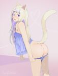  animal_humanoid blonde_hair blue_eyes butt cat_humanoid clothing felid felid_humanoid feline feline_humanoid female hair hi_res humanoid long_hair looking_at_viewer looking_back magical_ondine mammal mammal_humanoid panties raised_tail solo underwear undressing white_hair 