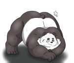  2021 anthro belly black_body black_nose bodily_fluids butt giant_panda hi_res jack-o&#039;_pose male mammal one_eye_closed overweight overweight_male pa83298988pan pose simple_background solo sweat ursid white_background white_body wink 