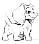  canid canine canis dachshund diacordst domestic_dog female feral fur hunting_dog invalid_tag liberty_(paw_patrol) looking_at_viewer looking_back mammal monochrome paw_patrol simple_background smile solo 
