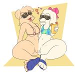  1:1 absurd_res anthro beverage breasts canid canine canis conjoined domestic_dog duo eyewear female genitals hi_res mammal pussy skewedl0gic sunglasses 