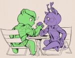  anthro antlers arm_wrestling cervid clothed clothing duo flippy_(htf) happy_tree_friends horn loodles male mammal mime mime_(htf) open_mouth smile surprise ursid 