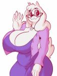  anthro big_breasts boss_monster bovid breasts caprine cleavage clothed clothing deltarune eyewear female gesture glasses goat hi_res looking_at_viewer mammal red_eyes solo solratic toriel undertale video_games waving 