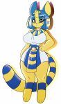  animal_crossing ankha_(animal_crossing) anthro beauty_mark big_breasts breasts domestic_cat ear_piercing eyeshadow felid feline felis female hand_on_hip hi_res looking_at_viewer makeup mammal nintendo piercing solo solratic video_games wide_hips 