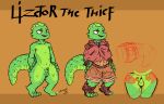  4_toes 5_fingers anthro backsack balls butt claws clothed clothing dumliz english_text feet fingers genitals green_balls green_perineum green_sheath hi_res horn kobold lizetor male nude penis perineum reptile scalie smile solo text toes 