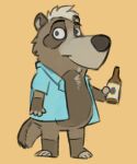  2021 anthro belly biped brown_body brown_fur brown_nose canid canine clothed clothing fur horrorbuns jellystone_(hbo_max) mammal open_clothing open_shirt open_topwear raccoon_dog shirt simple_background slightly_chubby solo style_parody tanuki topwear 