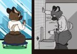  aggressive_retsuko ailurid anthro aroused at_work balls bathroom belt bench big_butt bodily_fluids bottomless bottomless_male bottomwear brown_body brown_bottomwear brown_clothing brown_fur brown_pants building business_attire butt butt_cleavage cellphone clothed clothing colored english_text erection footwear fur furniture genitals glass haida hand_on_wall hi_res holding_object holding_phone huge_butt humanoid_genitalia humanoid_penis hyaenid inner_ear_fluff light_tail looking_at_viewer looking_back looking_up male mammal masturbation muttering necktie on_furniture open_mouth panties pants pants_down panty_shot partially_clothed penile penile_masturbation penis phone photo pockets profanity public public_masturbation public_restroom raised_tail red_panda restroom_stall retsuko round_ears sanrio shirt shoes simple_background sitting sitting_on_bench smartphone snout solo spots spotted_butt spotted_hyena standing sweat text thick_thighs toilet toilet_bowl toilet_paper topwear tuft unaware undersized_clothing underwear unprofessional_behavior wardrobe_malfunction zlut385 