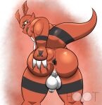  anthro anus athletic balls bandai_namco blush butt butt_focus butt_grab dg254 digimon digimon_(species) embarrassed flaccid genitals guilmon hand_on_butt hi_res male male/male penis shy solo spread_butt spreading thick_ass 