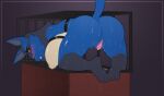  absurd_res anthro arms_tied bdsm bent_over big_breasts blue_body bodily_fluids bondage bound breasts cage container female genital_fluids genitals hands_behind_back harness hi_res in_container kneeling looking_at_viewer lucario nameless_lucario naturally_censored nintendo nipple_tuft pink_pussy pok&eacute;mon pok&eacute;mon_(species) puddle pussy pussy_juice raised_tail red_eyes scar sex_slave slave solo submissive submissive_female sweat tuft video_games wertigkeit 