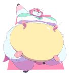  2021 alternate_species anthro belly big_belly bodily_fluids brand_new_animal breasts clothing female hi_res horn hyper hyper_belly implied_transformation lactating looking_down milk miltank nazuna_hiwatashi nintendo on_one_leg open_mouth overweight pok&eacute;mon pok&eacute;mon_(species) projectile_lactation shirt simple_background solo standing studio_trigger subakitsu surprise teats topwear udders video_games white_background 