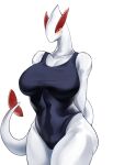  anthro anthrofied blush closed_smile clothing female hbky1101 hi_res legendary_pok&eacute;mon lugia nintendo pok&eacute;mon pok&eacute;mon_(species) red_eyes shiny_pok&eacute;mon solo swimwear video_games white_body white_skin 