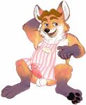  2017 anthro apron balls belly black_nose canid canine clothing disney erection fox genitals gideon_grey hi_res humanoid_genitalia humanoid_hands humanoid_penis male mammal moobs nipples overweight overweight_male penis sitting solo tbid zootopia 