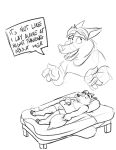  2016 anthro baron_puddin_paws bed canid canine clothing disney english_text fox furniture gideon_grey gravity_falls hi_res lying male mammal monochrome parody pillow slightly_chubby solo text underwear zootopia 