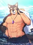  abs absurd_res anthro canid canine canis crystal domestic_dog hi_res jewelry lifewonders live-a-hero male mammal muscular muscular_anthro muscular_male navel necklace nipples one_eye_closed pecs pubes pubraseer sailor shirtless solo v_aoii video_games water wink 