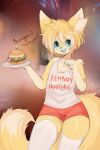  absolute_territory anthro bacon blonde_hair blue_blush blue_eyes blue_tongue blush bottomwear bulge burger canid canine clothed clothing dialogue digital_media_(artwork) english_text femboy_hooters food footwear fox fredek666 fully_clothed fur hair hi_res holding_burger holding_food holding_object holding_plate inner_ear_fluff inside legwear male mammal meat open_mouth orange_bottomwear orange_clothing orange_shorts photo_background shaded shirt shorts socks solo standing star_eyes tank_top text text_on_clothing text_on_shirt text_on_tank_top text_on_topwear thigh_highs thigh_socks tongue topwear tuft white_clothing white_footwear white_shirt white_socks white_tank_top white_thigh_highs white_thigh_socks white_topwear yellow_body yellow_fur 