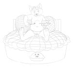 2016 anthro bed belly bulge canid canine clothing dessert disney food fox furniture gideon_grey kingfurrytrash male mammal monochrome overweight overweight_male pie pillow sitting solo underwear zootopia 