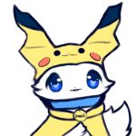  1:1 alpha_channel ambiguous_gender blue_eyes blue_sclera canid canine clothing collar cosplay costume emoji emote feral fluffy fox fur hi_res looking_at_viewer mammal name_tag nintendo open_mouth pikachu pok&eacute;mon pok&eacute;mon_(species) simple_background smile snoii_(snoiifoxxo) snoiifoxxo solo text transparent_background tuft video_games white_body white_fur 