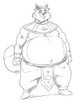  2017 anthro belly bottomwear canid canine champa clothing disney dragon_ball dragon_ball_super fox gideon_grey male mammal monochrome overweight overweight_male pants reagan700 simple_background solo white_background zootopia 