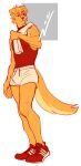  anthro athletic athletic_male bird_dog bottomwear bulge canid canine canis clothing domestic_dog footwear fur golden_retriever hair hi_res hunting_dog kevin_(wsad) male mammal muscle_tone orange_body orange_fur orange_hair pinup pose retriever shirt shoes shorts solo soneki standing topwear towel 