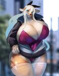  anthro big_breasts breasts cervid cleavage clothed clothing curvy_figure female fur hair hand_on_hip horizontal_pupils huge_breasts legwear long_hair looking_at_viewer mammal multicolored_body multicolored_fur osaki_eru pupils solo stockings thick_thighs thigh_highs two_tone_body two_tone_fur voluptuous wide_hips 