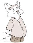  2017 anthro belly bottomwear canid canine clothing corgi_(artist) disney fox gideon_grey male mammal pants shirt simple_background slightly_chubby solo topwear white_background zootopia 